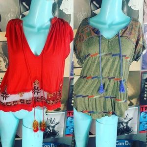 ♥️ NWT FREE PEOPLE BOHO EMBROIDERED PEASANT TOP hippie LOT SOFT TASSEL